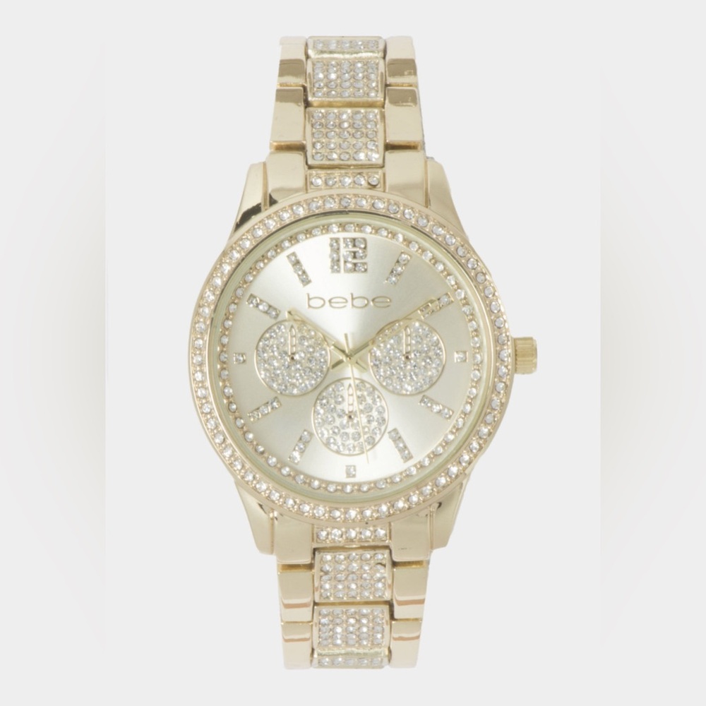 New! Unused! Bebe CHAMPAGNE DIAL CRYSTAL BEZEL WATCH